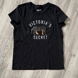 Victoria's Secret Black Sequin Panther Graphic Tee, medium